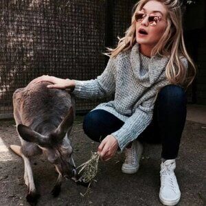 Free People Dylan Tweedy Cowl Neck Pullover in Oatmeal Women's XS $120